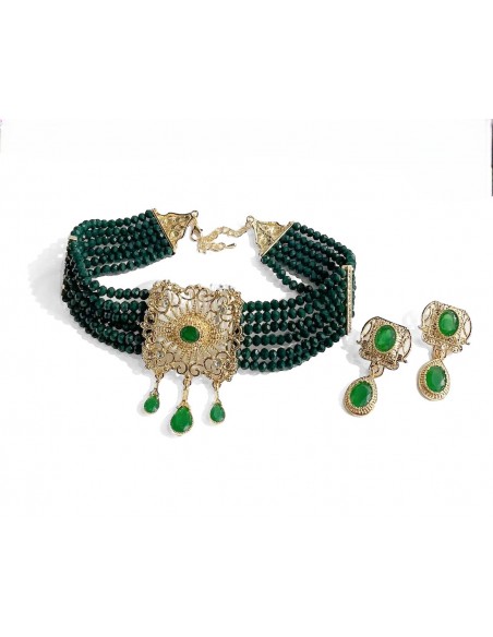 parure perles et strass vert  - 1