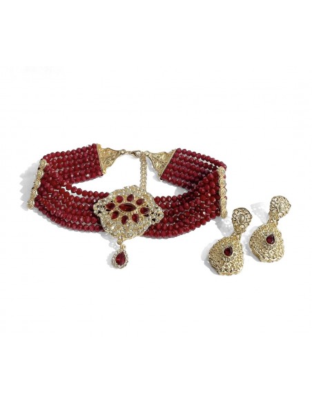 parure perles et strass bordeaux  - 1