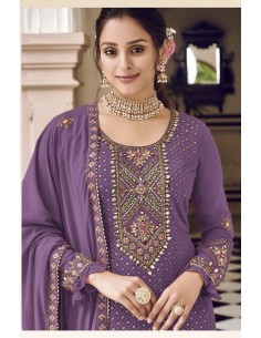 Tenue indienne salwar kameez churidar anarkali EBA Mauve  - 1 2