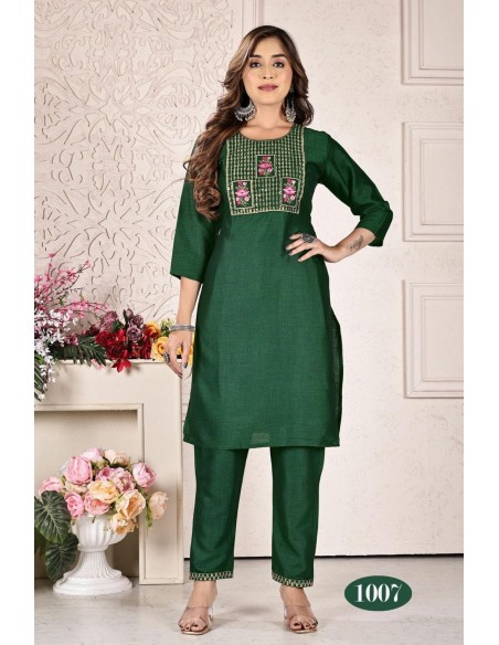 Tunique indienne Jasleen kurti Vert avec pantalon  - 1