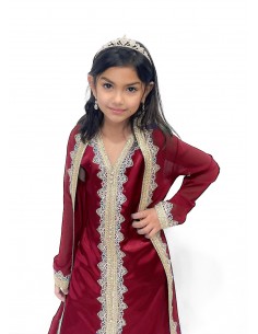 robe style Caftan enfant fille Rouge bordeaux doré  - 1 2