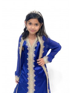 robe style Caftan enfant fille bleu et doré  - 1 2