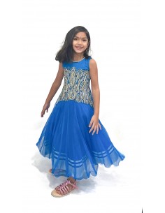 Robe indienne longue enfant fille pas cher churidar Nita Bleu perle  - 1 2
