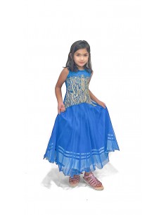 Robe indienne longue enfant fille pas cher churidar Nita Bleu perle  - 1