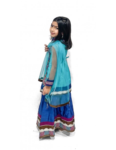 ensemble indienne jupe enfant fille pas cher Bleu turquoise Deepa  - 4