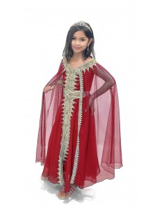 Caftan fille enfant manches cape rouge et doré  - 1