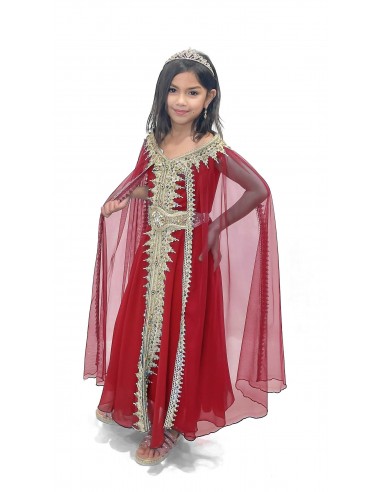 Caftan fille enfant manches cape rouge et doré  - 1