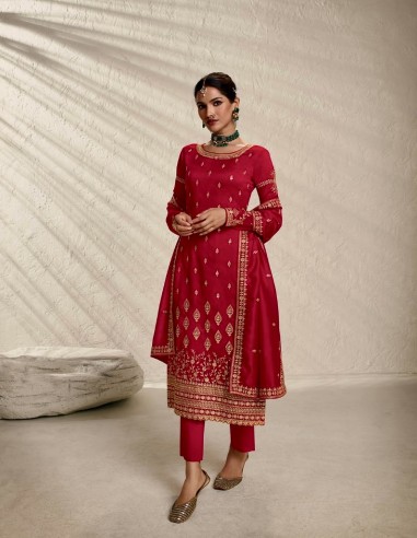 Robe indienne Pakistanaise salwar kameez churidar anarkali ZISA rose framboise  - 1