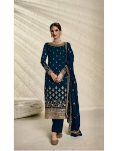 Robe indienne Pakistanaise salwar kameez churidar anarkali ZISA Bleu marine  - 1