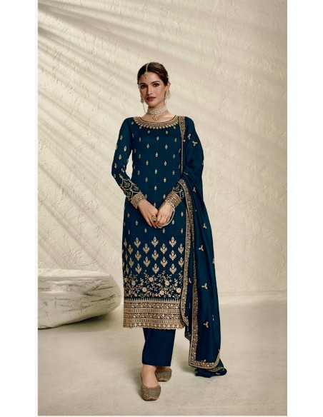 Robe indienne Pakistanaise salwar kameez churidar anarkali ZISA Bleu marine  - 1