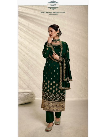 Robe indienne Pakistanaise salwar kameez churidar anarkali ZISA vert  - 1