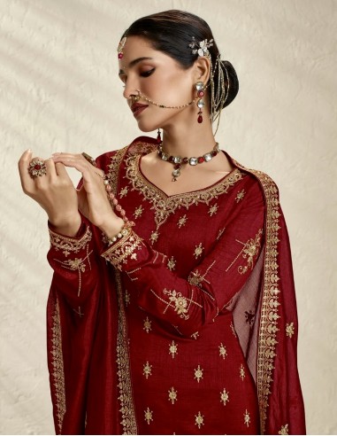 Robe indienne Pakistanaise salwar kameez churidar anarkali ZISA Rouge  - 2