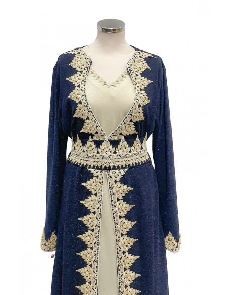 Caftan Robe oriental pailletée bleu  - 2