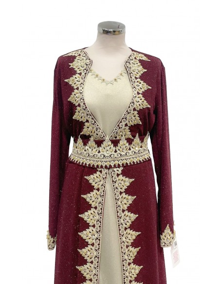 Caftan Robe oriental pailletée bordeaux  - 2