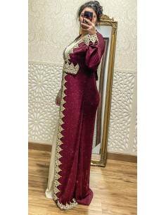 Caftan Robe oriental pailletée bordeaux  - 1 2