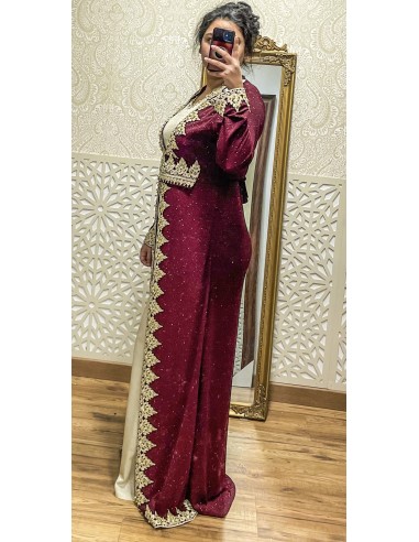 Caftan Robe oriental pailletée bordeaux  - 4
