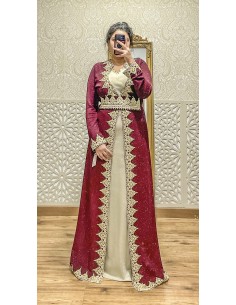 Caftan Robe oriental pailletée bordeaux  - 1