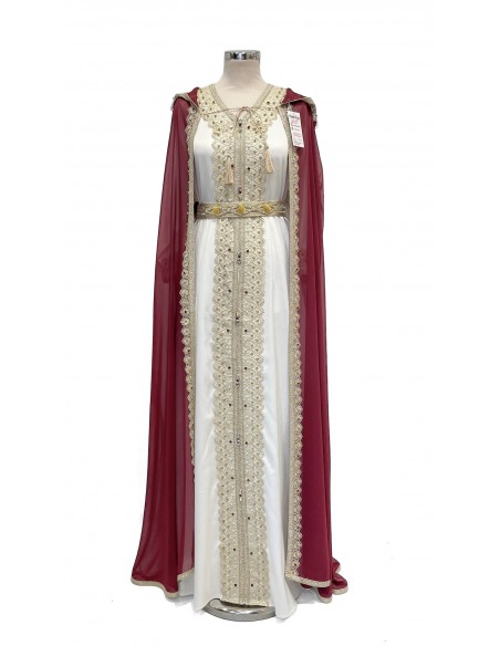 robe oriental Azhar avec cape burnous bordeaux  - 1