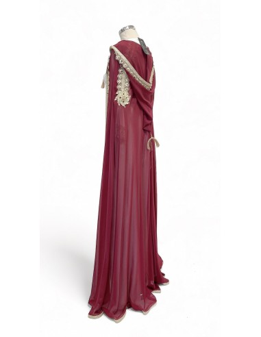 robe oriental Azhar avec cape burnous bordeaux  - 3