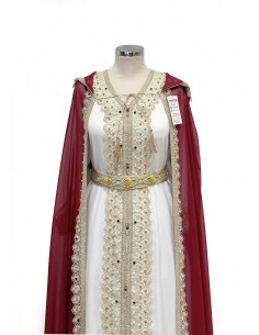 robe oriental Azhar avec cape burnous bordeaux - 1 2