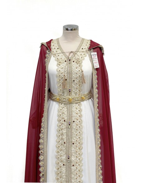 robe oriental Azhar avec cape burnous bordeaux  - 2
