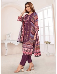 Salwar Kameez indienne pakistanaise pas cher MASLIN Prune  - 1 2