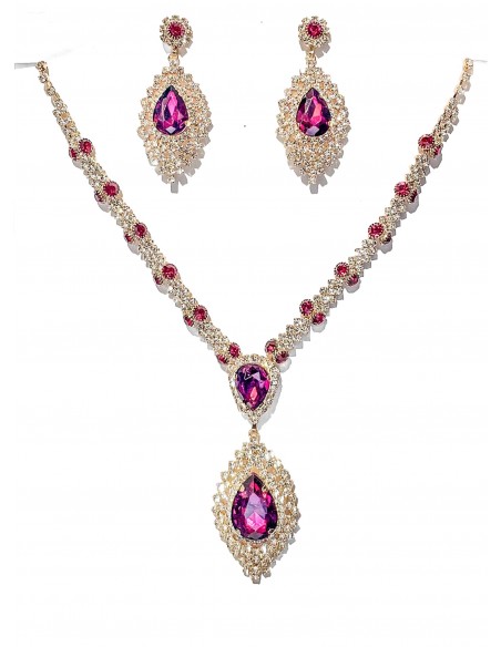 parure Taj doré et strass rose fuchsia  - 1