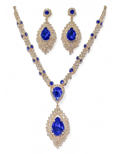 parure Taj doré et strass bleu royal  - 1