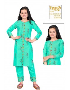 Robe indienne enfant fille pas cher sari Radha vert  - 1