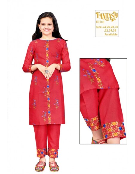 Robe indienne enfant fille pas cher sari Radha Rouge  - 1