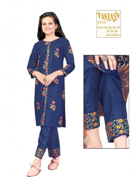 Robe indienne enfant fille pas cher sari Radha Bleu marine  - 1