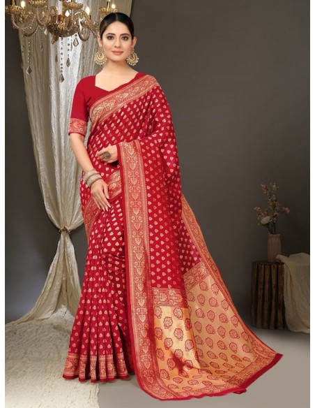 Sari indien prêt a porter SF pas cher Rouge foncé  - 1