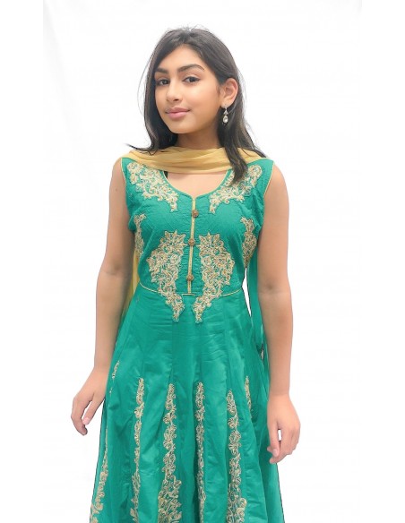 Robe indienne enfant fille pas cher vert Deepa  - 1