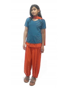Robe indienne enfant fille pas cher Bleu/orange Deepa  - 1