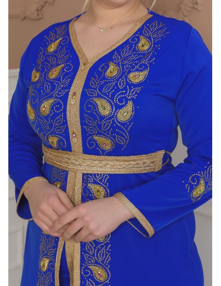 Caftan Takchita Robe oriental Leyla Bleu royal dore J24  - 2
