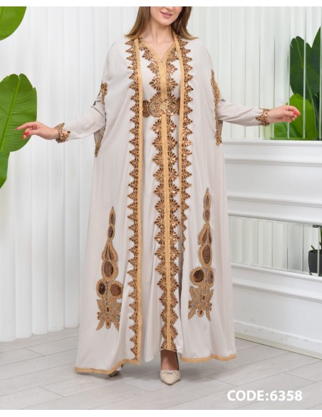 Caftan Takchita Robe oriental lille Rania Blanc dore  - 1