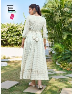 Tunique indienne Robe longue Kurti Blue Hills M24 Blanc  - 1 2