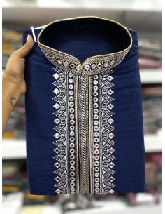 kurta Homme indien Bollywood Haute Gamme UTSAV Bleu Marine  - 1 2