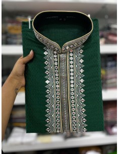 kurta Homme indien Bollywood Haute Gamme UTSAV Vert  - 1 2