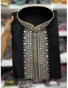 kurta Homme indien Bollywood Haute Gamme UTSAV Noir  - 1 2