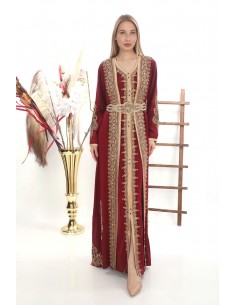 Caftan marocain Dore robe oriental Arras Chic moderne Luxe haute gamme Rouge DC23  - 1