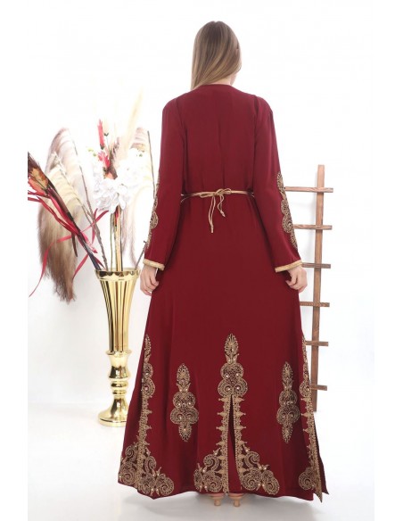 Caftan marocain Dore robe oriental Chic moderne Luxe haute gamme Rouge DC23  - 4