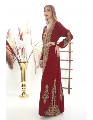 Caftan marocain Dore robe oriental Arras Chic moderne Luxe haute gamme Rouge DC23  - 3