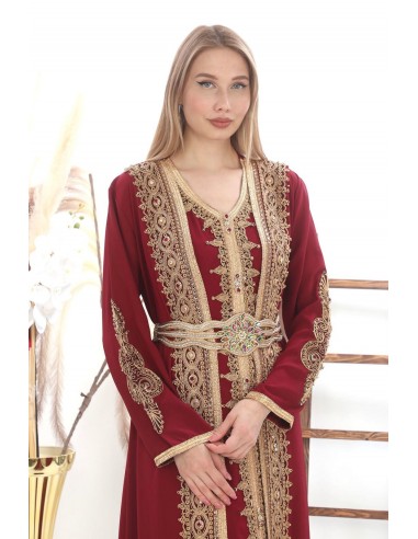 Caftan marocain Dore robe oriental Arras Chic moderne Luxe haute gamme Rouge DC23  - 2