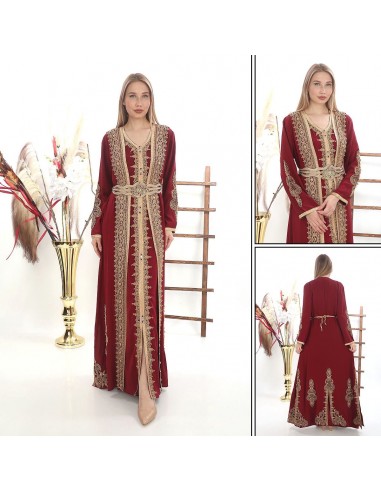 Caftan marocain Dore robe oriental Arras Chic moderne Luxe haute gamme Rouge DC23  - 5