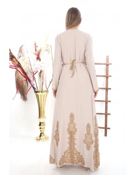 Caftan marocain Dore robe oriental Douai Chic moderne Luxe Beige  - 4