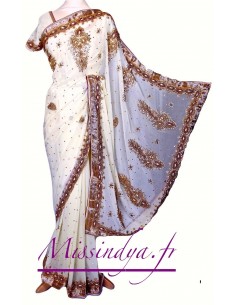 Sari indien rose blanc et...