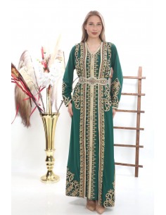Caftan marocain Dore robe oriental Chic moderne Luxe haute gamme Vert  - 1