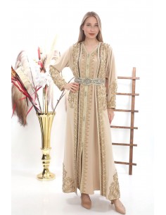 Caftan marocain Dore robe oriental Chic moderne Luxe haute gamme Beige doré  - 1