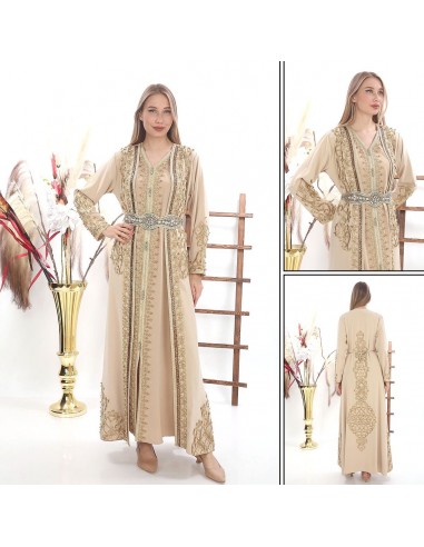 Caftan marocain Dore robe oriental Chic moderne Luxe haute gamme Beige doré  - 5